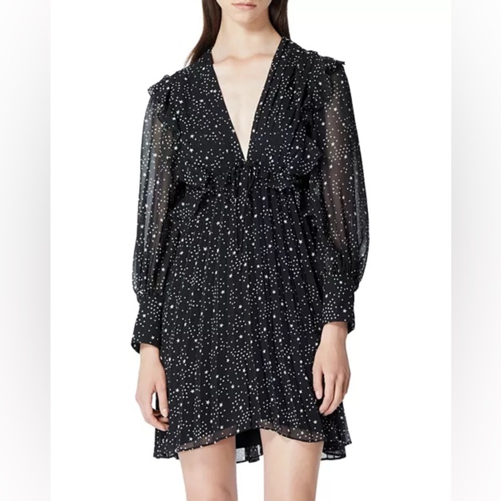 The Kooples Women's Star Print Dress Black Size Small Long Sleeve V Neck - Picture 1 of 9